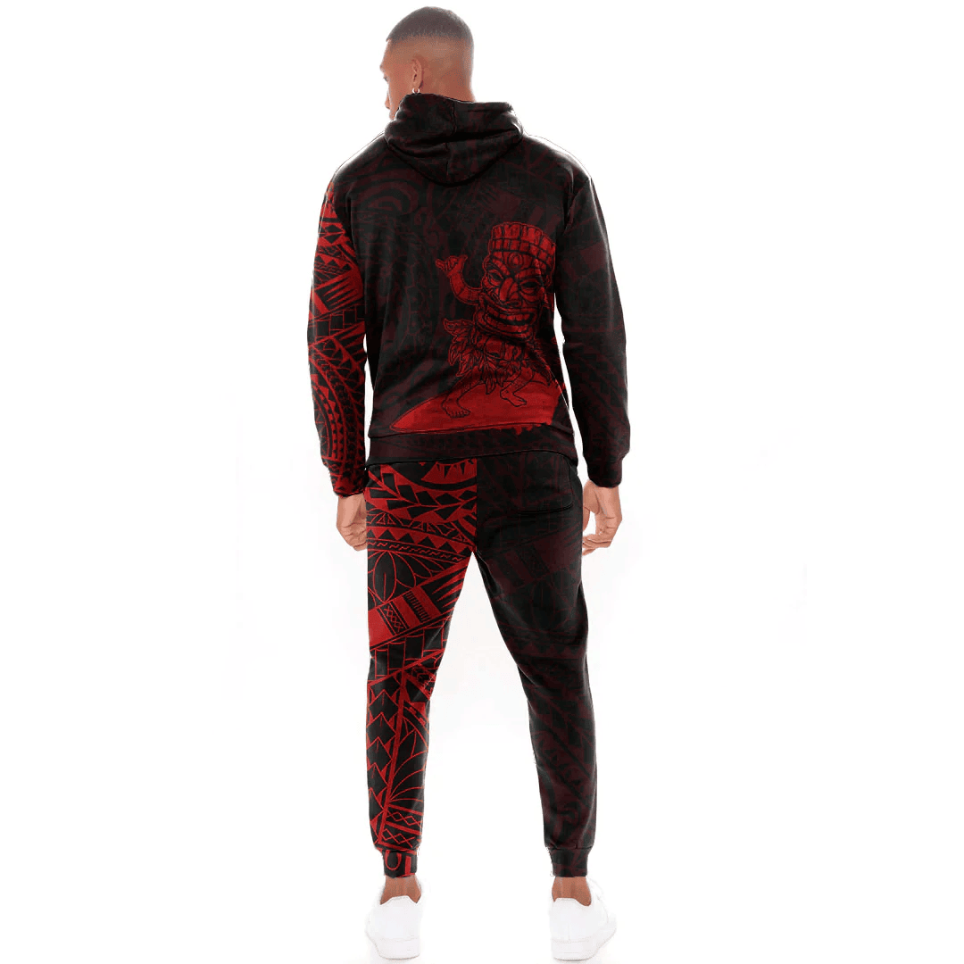 Alohawaii Clothing - Polynesian Tattoo Style Tiki Surfing - Red Version Hoodie and Joggers Pant A7