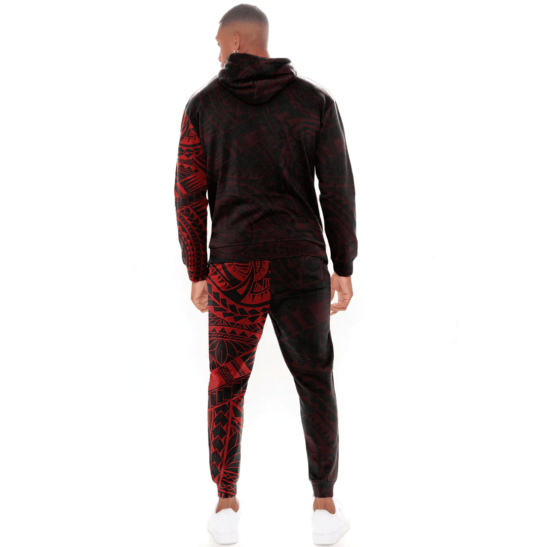 Alohawaii Clothing - Polynesian Tattoo Style Hook - Red Version Hoodie and Joggers Pant A7