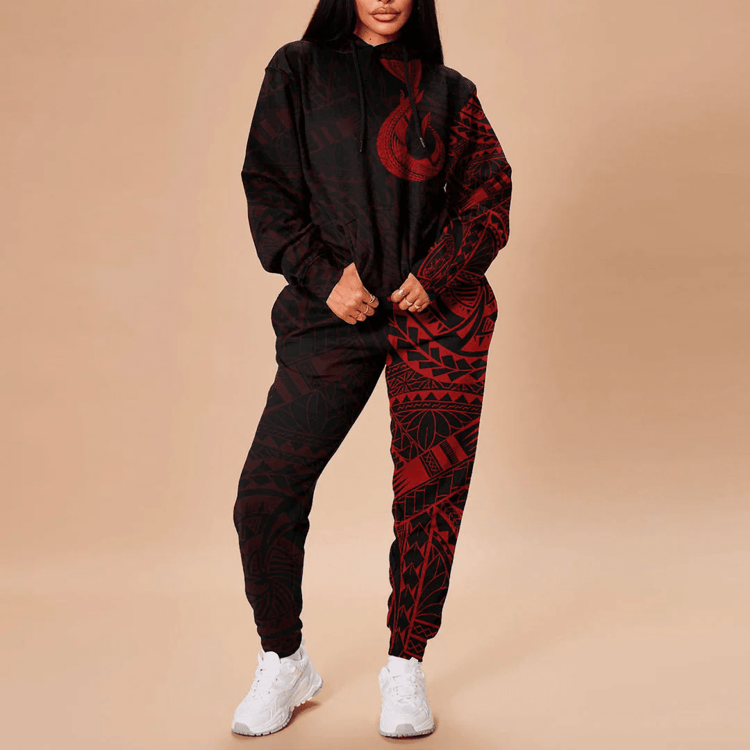 Alohawaii Clothing - Polynesian Tattoo Style Hook - Red Version Hoodie and Joggers Pant A7