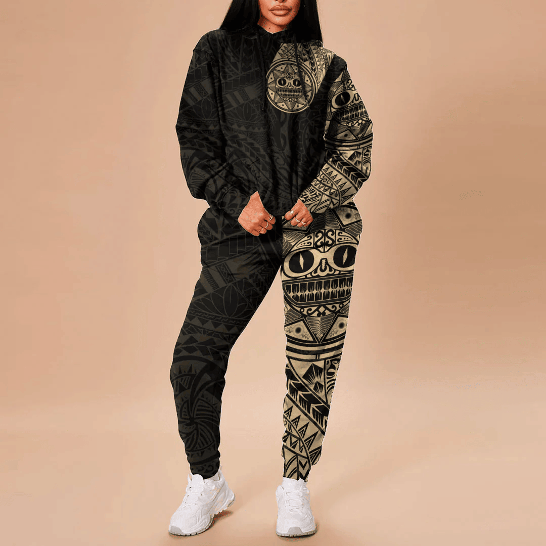 Alohawaii Clothing - Polynesian Tattoo Style Sun - Gold Version Hoodie and Joggers Pant A7
