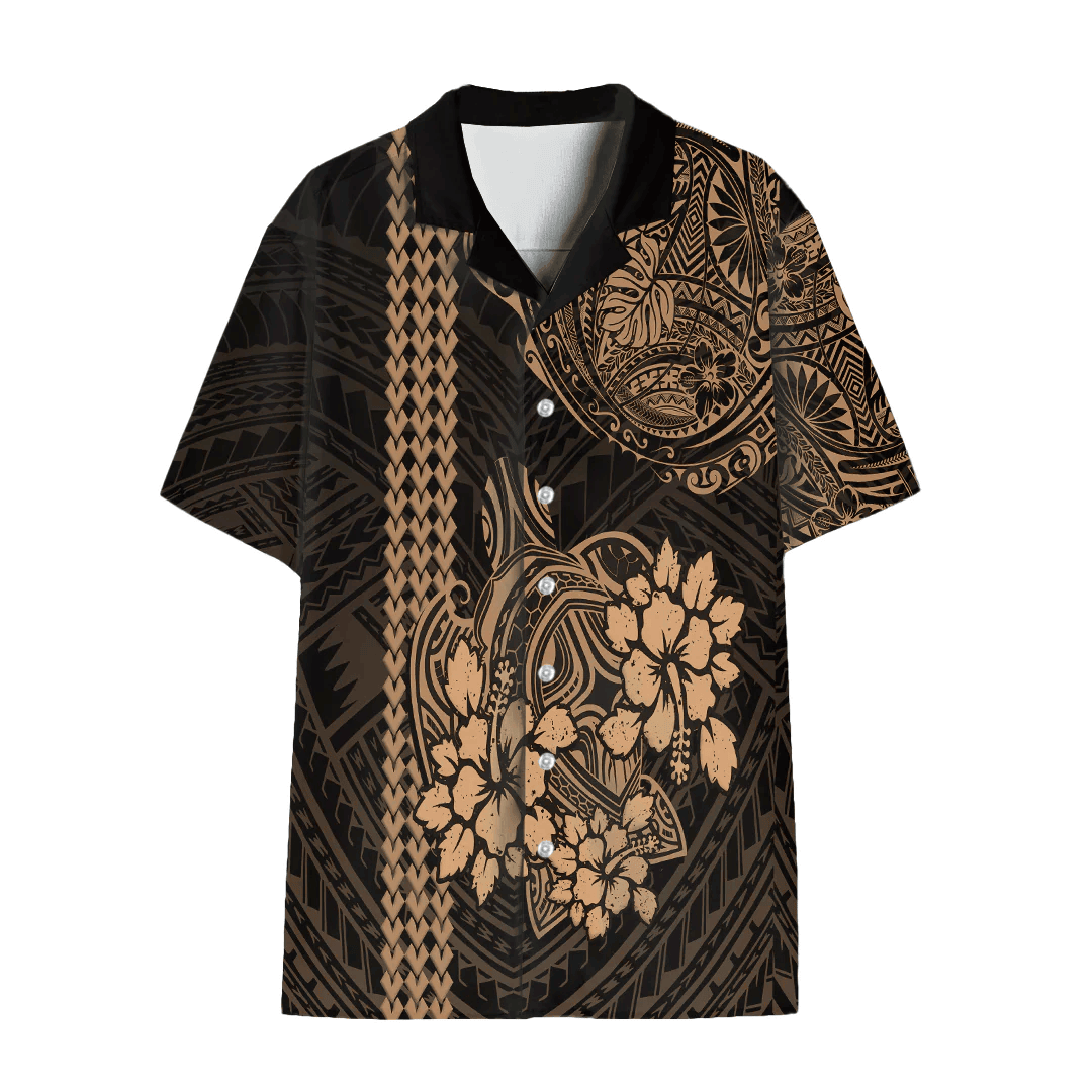 Alohawaii Combo Dress and Shirt - Polynesian Turtle With Hibiscus Tattoo Gold A31