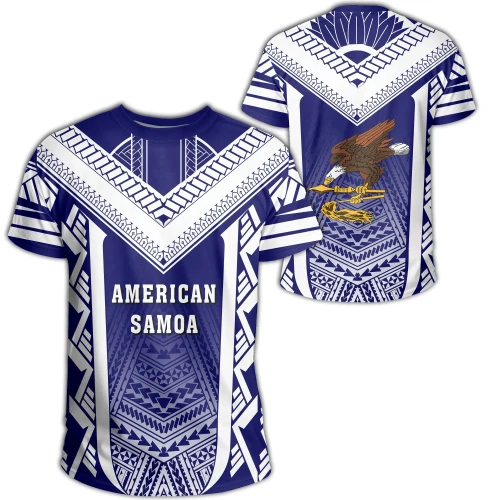 Alohawaii Tee - American Samoa Coat Of Arms Polynesian T-shirt Active Blue - AH - J7