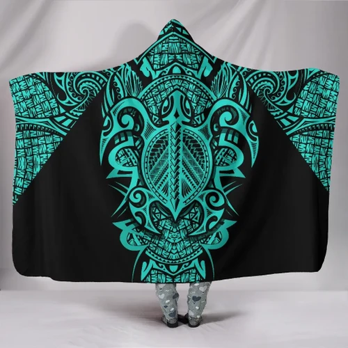 Alohawaii Clothing - Hawaii Turtle Polynesian Hooded Blanket - Turquoise - Armor Style - AH J9