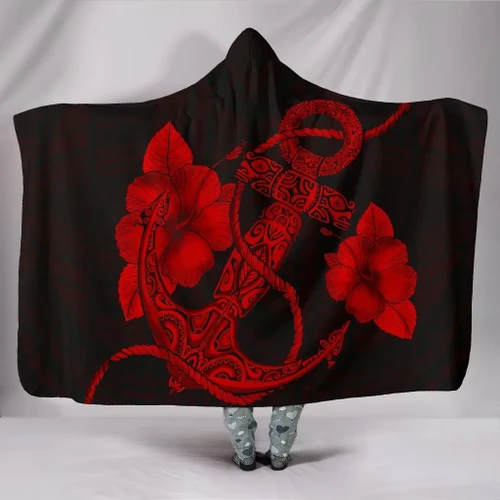 Alohawaii Clothing - Anchor Red Poly Tribal Hooded Blanket - AH - J1