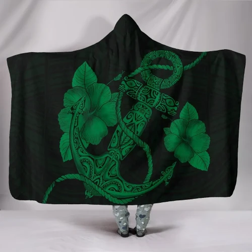 Alohawaii Clothing - Anchor Green Poly Tribal Hooded Blanket - AH - J1