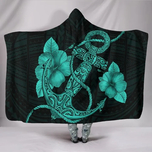 Alohawaii Clothing - Anchor Turquoise Poly Tribal Hooded Blanket - AH - J1