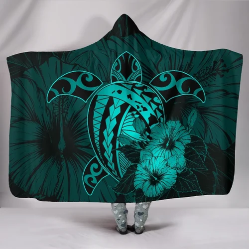 Alohawaii Clothing - Hawaii Hibiscus Hooded Blanket - Harold Turtle - Turquoise - AH J9