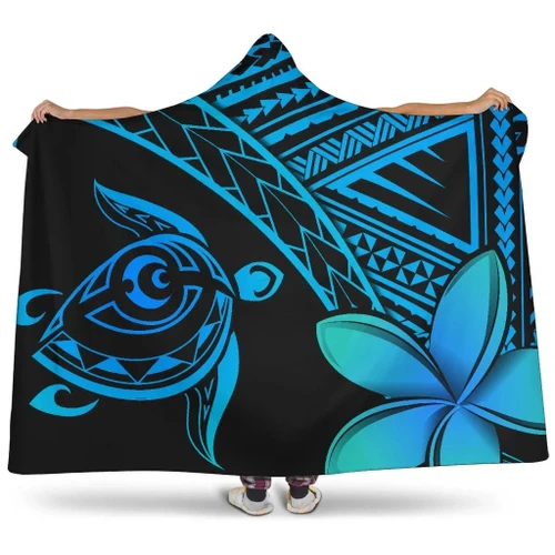 Alohawaii Clothing - Alohawaii Hooded Blanket - Hawaii Turtle Plumeria Blue - AH J0