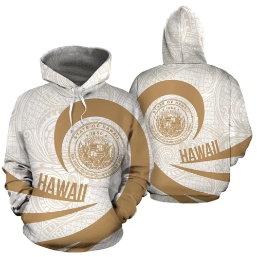 Alohawaii Hoodie - Hawaii Coat Of Arms Roll In My Heart Hoodie Gold And White - AH - J7
