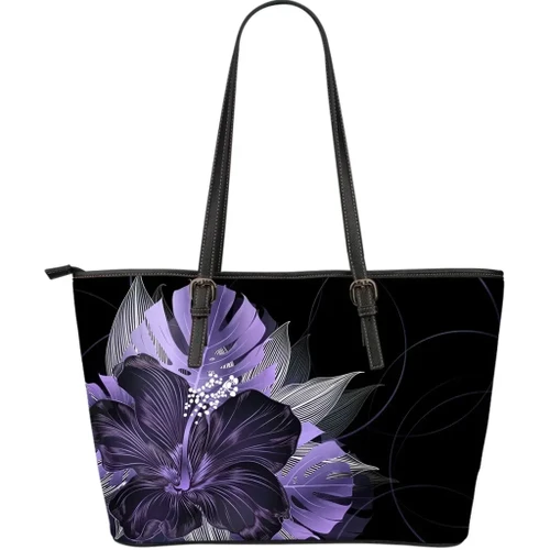 Alohawaii Bag - Hawaii Classic Hibiscus Purple Large Leather Tote - AH J2