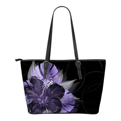 Alohawaii Bag - Hawaii Classic Hibiscus Purple Small Leather Tote - AH J2