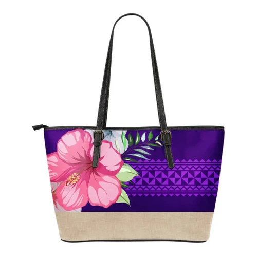 Alohawaii Bag - Hawaii Hibiscus Purple Small Leather Tote - AH J2