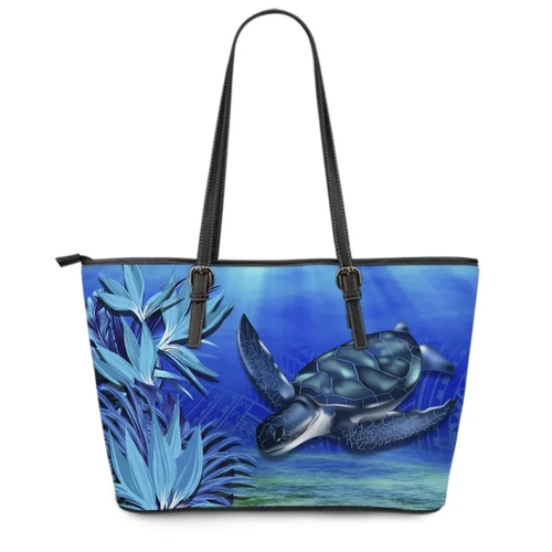 Alohawaii Bag - Hawaii Blue Turtle Paradise Leather Tote Bag - Breath Ocean - AH JW