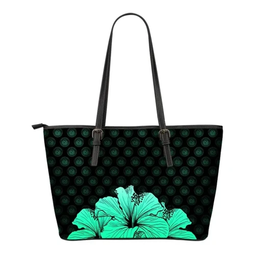 Alohawaii Bag - Hawaii Hibiscus Small Leather Tote Turquoise - Rich Style - AH - J1