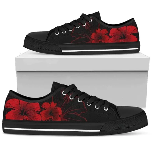 Alohawaii Footwear - Hawaii Hibiscus Black And Red Low Top Shoe - AH J2