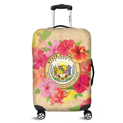 Alohawaii Accessory - Hawaii Coat Of Arm Hibiscus Luggage Covers - AH - J4C