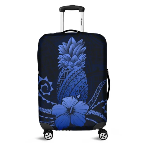 Alohawaii Accessory - Hawaii Polynesian Pineapple Hibiscus Luggage Covers - Blue - AH - J4C