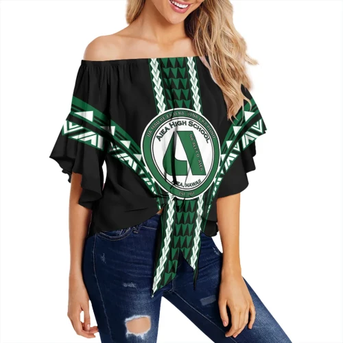 Alohawaii Clothing - Aiea High Football Jersey Off Shoulder Waist Wrap Top - AH - J2