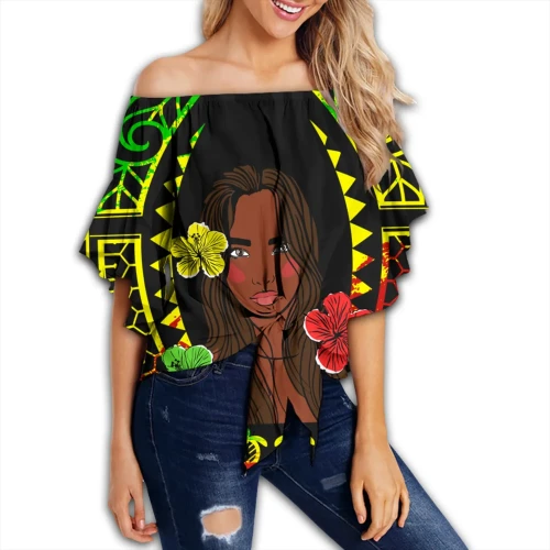 Alohawaii Clothing - (Custom) Hawaiian Girl Reggae Off Shoulder Waist Wrap Top AH J0