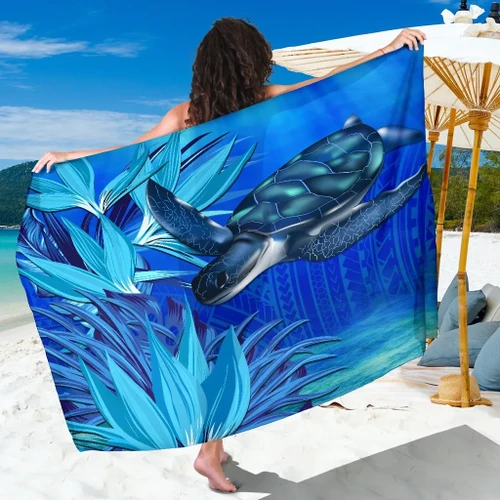 Alohawaii Sarong - Hawaii Blue Turtle Paradise Sarong - Breath Ocean - AH JW