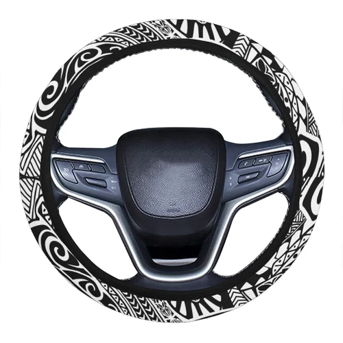 Alohawaii Accessory - Polynesian Hawaiian Style Tribal Tattoo White Hawaii Steering Wheel Cover with Elastic Edge - AH - J6