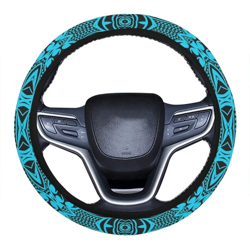 Alohawaii Accessory - Polynesian Kakau Turtle Blue Hawaii Steering Wheel Cover with Elastic Edge - AH - J6