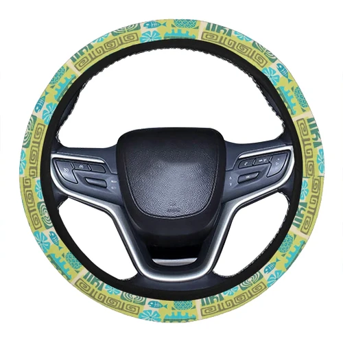 Alohawaii Accessory - Hawaii Seamless Exotic Tiki Pattern Hawaii Universal Steering Wheel Cover with Elastic Edge - AH - J6