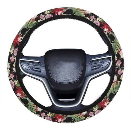 Alohawaii Accessory - Hawaii Tropical Flowers Watercolor. Hawaii Universal Steering Wheel Cover with Elastic Edge - AH - J6