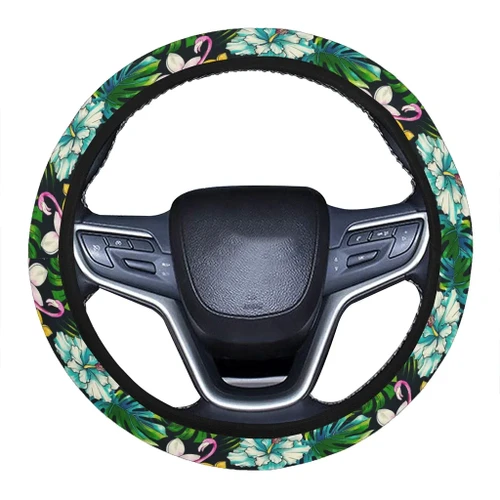 Alohawaii Accessory - Animals And Tropical Flowers Hawaii Universal Steering Wheel Cover with Elastic Edge - AH - J6