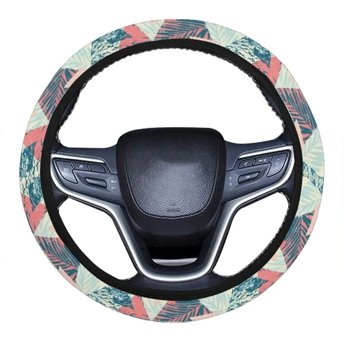 Alohawaii Accessory - Hawaii Tropical Leaf Triangle Pattern Hawaii Universal Steering Wheel Cover with Elastic Edge - AH - J6