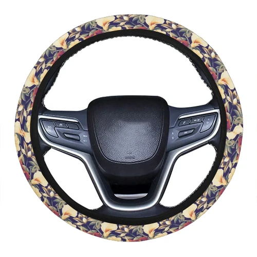 Alohawaii Accessory - Hawaii Seamless Tropical Flower Plant And Leaf Pattern Background Hawaii Universal Steering Wheel Cover with Elastic Edge - AH - J6