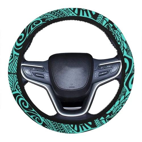 Alohawaii Accessory - Polynesian Hawaiian Style Tribal Tattoo Turquoise Hawaii Steering Wheel Cover with Elastic Edge - AH - J6