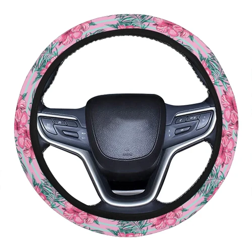 Alohawaii Accessory - Hawaii Tropical flower, blossom cluster seamless pattern Tropical Flowers Palm Leaves Plant And Leaf Hawaii Universal Steering Wheel Cover with Elastic Edge - AH - J6