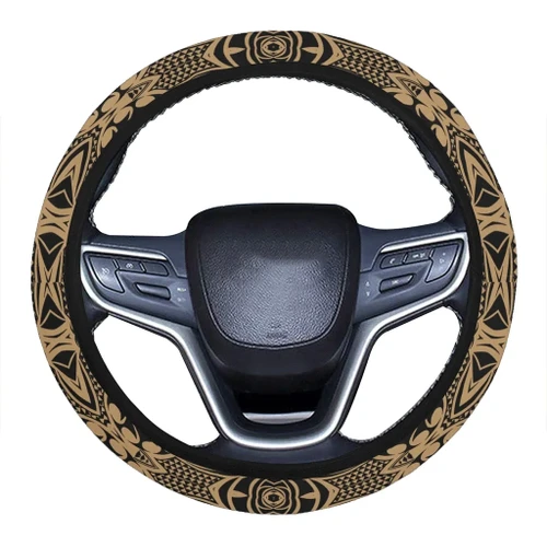 Alohawaii Accessory - Polynesian Kakau Turtle Gold Hawaii Steering Wheel Cover with Elastic Edge - AH - J6