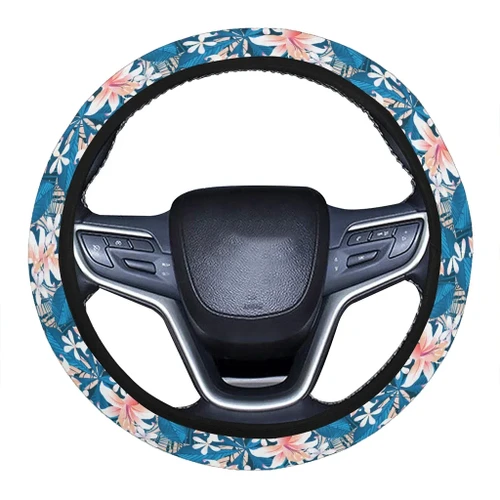 Alohawaii Accessory - Hawaii Tropical Hibiscus Blue Hawaii Universal Steering Wheel Cover with Elastic Edge - AH - J6