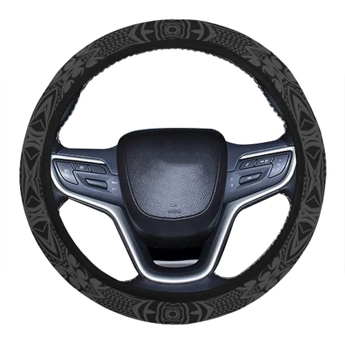 Alohawaii Accessory - Polynesian Kakau Turtle Gray Hawaii Steering Wheel Cover with Elastic Edge - AH - J6