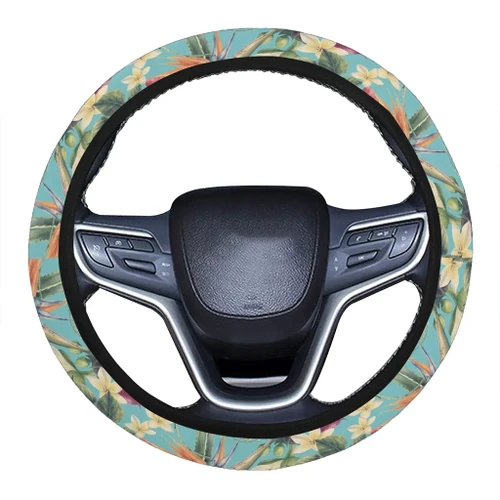 Alohawaii Accessory - Hawaii Seamless Floral Pattern With Tropical Hibiscus, Watercolor Hawaii Universal Steering Wheel Cover with Elastic Edge - AH - J6