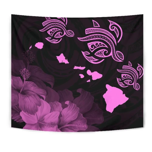 Alohawaii Home Set - Hawaii Hibiscus Map Polynesian Ancient Pink Tribal Tapestry - AH - J14