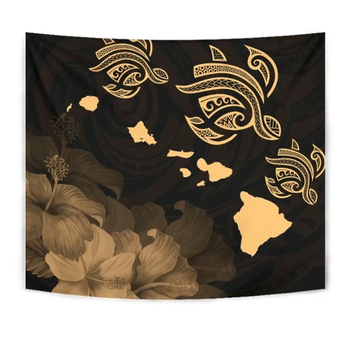Alohawaii Home Set - Hawaii Hibiscus Map Polynesian Ancient Gold Tribal Tapestry - AH - J14