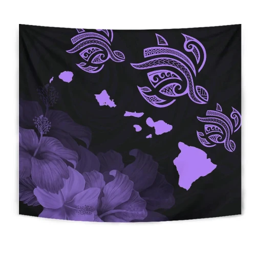 Alohawaii Home Set - Hawaii Hibiscus Map Polynesian Ancient Purple Tribal Tapestry - AH - J14