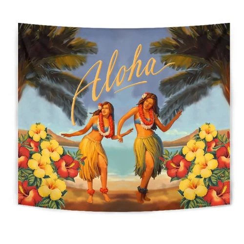 Alohawaii Home Set - Aloha Hula Dance Hibiscus Tapestry - AH - J1