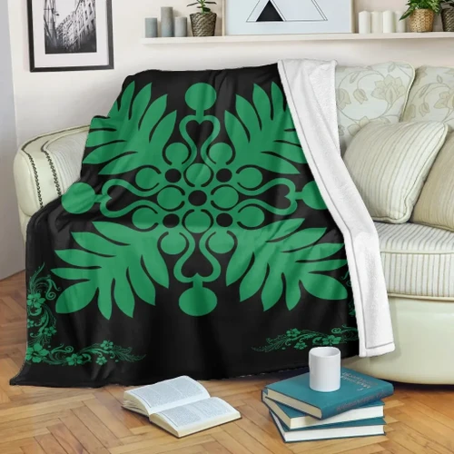 Alohawaii Blanket - Hawaiian Quilt Maui Plant And Hibiscus Premium Blanket - Green Black - AH J8