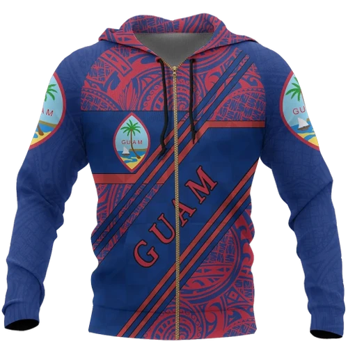 Alohawaii Clothing - Hoodie Zip Up Guam Polynesian Coat Of Arms - Line Style Th5