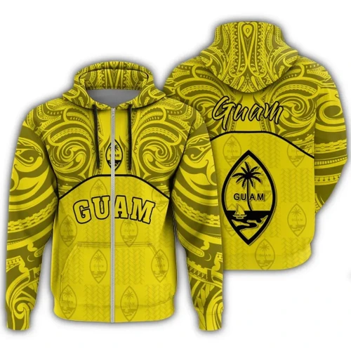 Alohawaii Clothing - Hoodie Guam Coat Of Arms Zip Demodern Style Yellow J1H