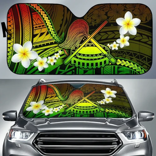 Alohawaii Accessory - Sun Shades American Samoa Auto - Coat Of Arms With Plumeria Flowers - BN01