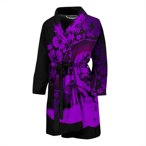 Alohawaii Clothing - Guam Men's Bathrobe - Hibiscus And Wave Purple K7