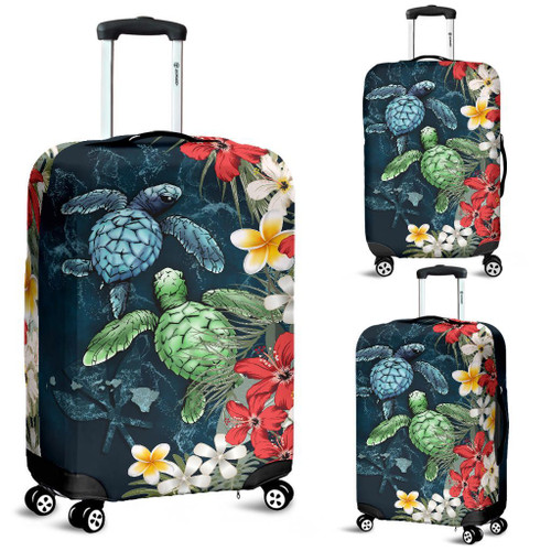 Alohawaii Accessory - Kanaka Maoli (Hawaiian) Luggage Covers - Sea Turtle Tropical Hibiscus And Plumeria A24