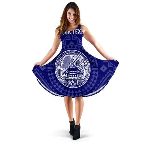 Alohawaii Dress - American Samoa Personalised Women's Dress - Seal In Polynesian Tattoo Style ( Blue) -BN25