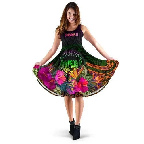 Alohawaii Dress - Polynesian Hawaii Midi Dress - Summer Hibiscus - BN15