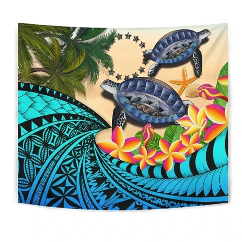 Alohawaii Home Set - Cook Islands Tapestry - Polynesian Turtle Coconut Tree And Plumeria A24